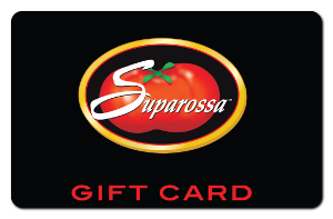 suparossa logo, 'gift card' over black background